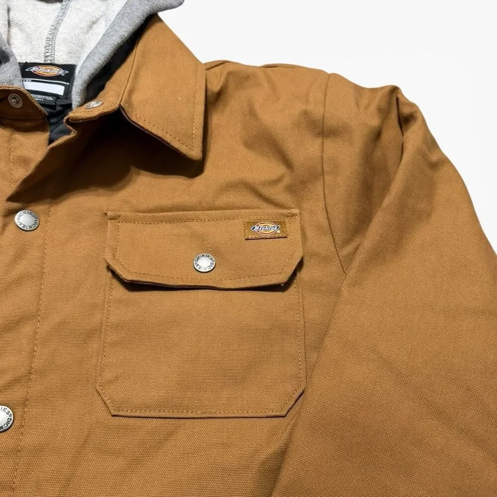 Dickies Quilted Lined Duck Canvas Woven Brown Shirt Jacket Boys size M 10-12 NWT
